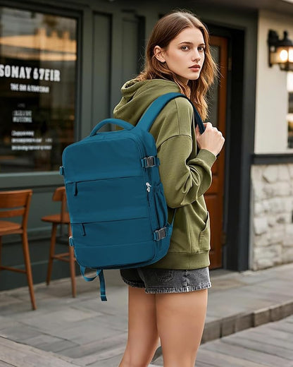 Vacuum Backpack Travel with Pump,Vacuum Seal Bags for Clothing, Shoe Compartment,United Airlines Personal Item Bag 17x10x9,Mochila compresion al vacio,Peacock Blue