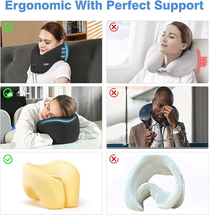 jiaao Neck Pillow Airplane, 2025 Upgraded Memory Foam Travel Pillow for International Flights, Adjustable Clasp, Storage Bag, Advanced Neck Support for Road Trips, Home, Office, and Gaming
