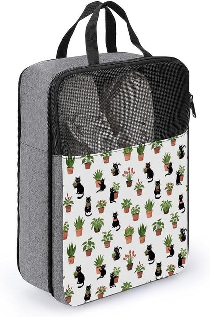 Portable Travel Shoe Packing Bag for Gym Dust-Proof Storage Shoe Travel Bag Funny Black Cat Plant Garden Reusable Sneaker Bags