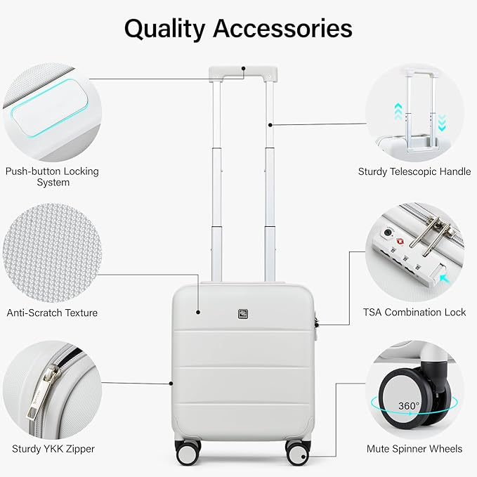 Hanke 16 Inch Underseat Carry On Luggage with Spinner Wheels Hard Shell Suitcases Mini Small Carry On Bag for Airline Approved TSA Luggage Lightweight Travel Suit Case(Smoke White)