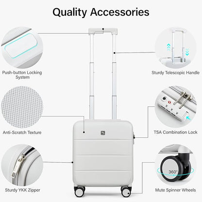 Hanke 16 Inch Underseat Carry On Luggage with Spinner Wheels Hard Shell Suitcases Mini Small Carry On Bag for Airline Approved TSA Luggage Lightweight Travel Suit Case(Smoke White)