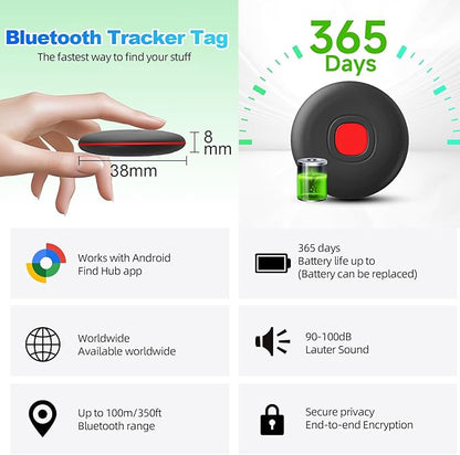 Tracker Tags-4 Pack Android Bluetooth Tracker for Android Tracker Tags, Google's Find Hub App, Item Finder for Android Luggage Tag Tracker, Waterproof Item Locator for Keys, Wallet (Black)
