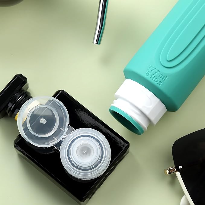 Travel Bottles for Toiletries, Large 6oz Oversize Containers, BPA Free Leak Proof Tubs Refillable Liquid Traveler Accessories with Toiletry Bag for Cometic Shampoo and Lotion Soap (4 Pack)