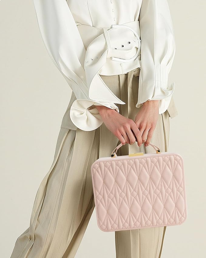 Large Jewelry Travel Case, Jewelry Case for Necklaces Large Jewelry Case Jewelry Box for Women Girls. (Pink)