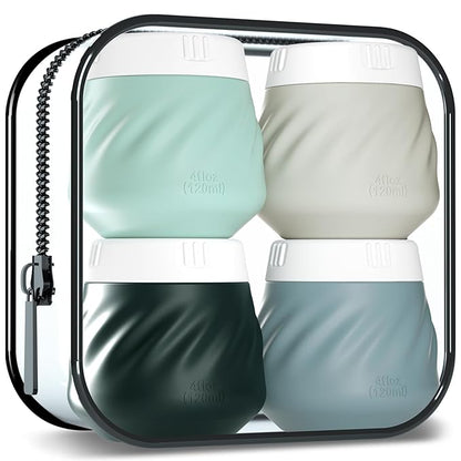 Gemice 4 OZ Travel Size Containers for Toiletries, 4-Pack Leak-Proof Silicone Slime Jars with Lids, BPA Free Small Round Cosmetic Slime Container for Lotion, Cream, Ointments, Travel Essentials