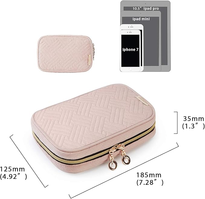 BAGSMART Travel Jewelry Organizer Case Small Jewelry Roll for Journey-Rings, Necklaces, Earrings, Bracelets, Soft Pink