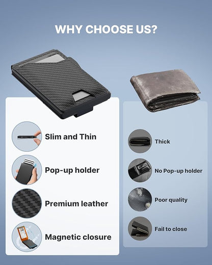 typecase Tactical Wallet for Men Card Holder: Pop Up Card Case, Genuine Leather, Smart, RFID Blocking, Slim, Minimalist, Thin, Front Pocket - 9-13 Card Capacitiy, ID Window, Money Clip (Orange)