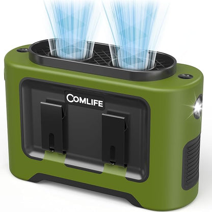 14500mAh Portable Waist Fan Clip On Belt- Rechargeable Battery Operated,Max 40H Cooling,5 Speed 14600RPM,Dual Air Vent, Hands-free Shirt Neck Fan With Light for Outdoor Jobsite Camping Traveling