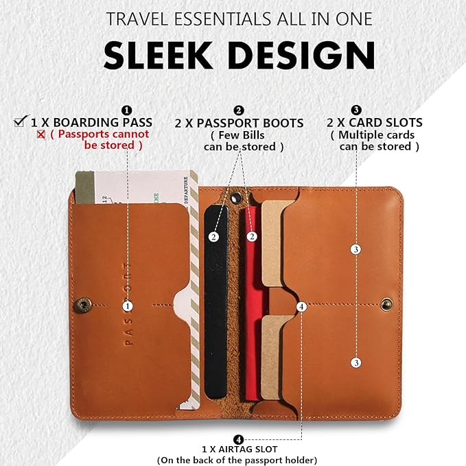 Leather Passport Holder for Travel Women Man, Button Closure Passport Wallet with Airtag Slot,Passport Cover for A Passport Book,Trvavel Essential & Gift