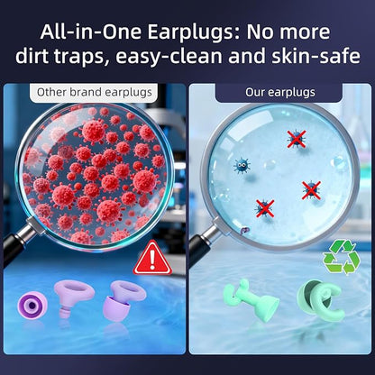 50dB Noise Cancelling Ear Plugs for Sleeping, Reusable Silicone Ear Plugs for Noise Reduction, Ultra-Soft for Small Ear Canals, Concerts, Travel, Office (4 Pairs, Green)