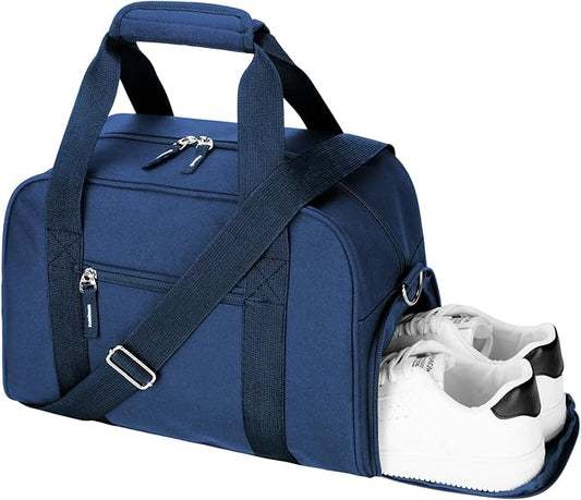 SeaRock 14 inch Small Gym Bag for Women & Men - Mini Duffle Bag for Travel, Sports, Workout, Weekender & Overnight with Shoe Compartment Navy Blue