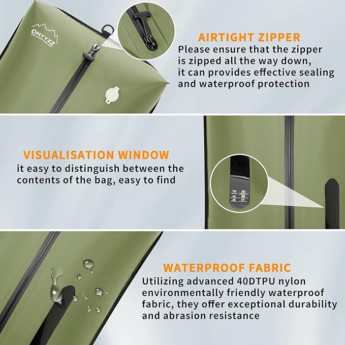ONTYZZ Three Pack Green TPU Vacuum Bag for Travel Reusable Compression Bag with IPX8 Waterproof Zipper Durable Space Saver Bag，Large with Air pump
