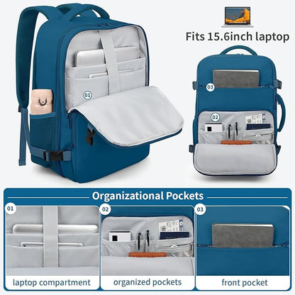 ZOMFELT Travel Backpack for Women Men, Carry On Backpack, TSA 15.6inch Laptop Backpack Flight Approved, Personal Item Travel Bag Nurse Bag Casual Daypack for Weekender Business Trip, Blue