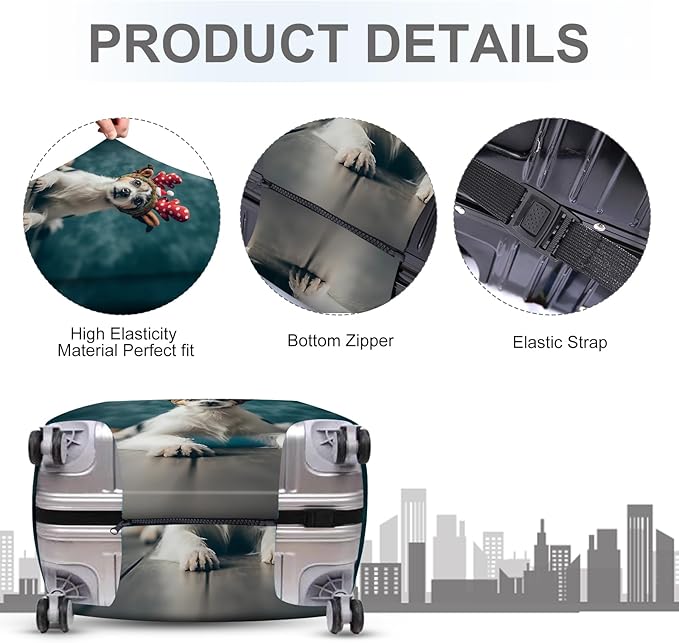 ANNA QUEEN Christmas Dog Luggage Cover, Cute Puppy with Reindeer Antlers Suitcase Protector, Washable Stretchable Travel Sleeve for 28-30 Inch Luggage