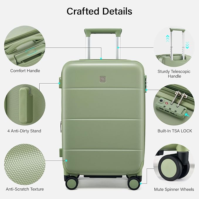 Hanke Expandable 26 Inch Luggage with Spinner Wheels, Hardside Large Suitcase, All-PC Hard Shell Travel Luggage, TSA Lock, Lightweight Durable Checked-Medium (Bamboo Green, 93L)