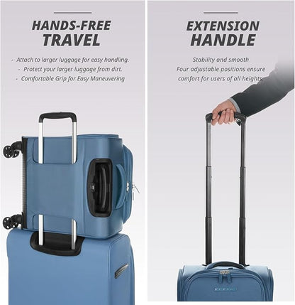 Verage Under Seat Luggage with Wheels, Softside Small Suitcase Spinner Carry On Luggage Bags for Airlines Airplanes Short Trip Men Women (Coast Blue, 14.5-Inch Plus Underseat)