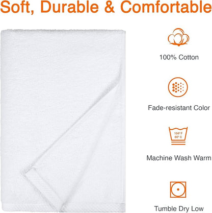 Amazon Basics 2 Piece Quick-Dry Oversize Bath Towel, 100% Cotton, White, 54" x 30"