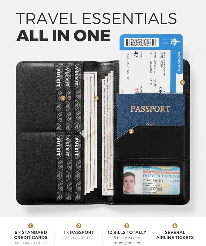 VULKIT Passport Holder Wallet RFID Blocking Travel Wallet for Men & Women