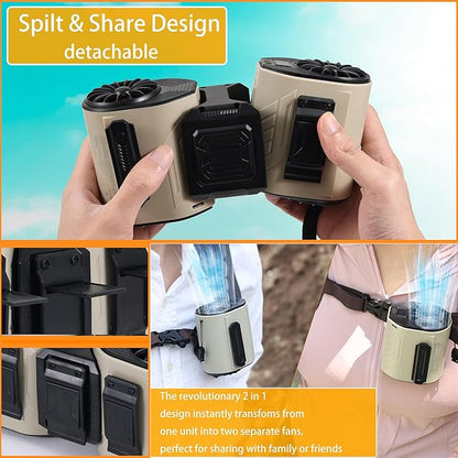 Portable Waist Fan Detachable Double Fan Combination Turbo Technology10000 mAh 5-Speed 13000RPM Clip On Belt Wearable Personal Neck Fan for Traveling Outdoor Jobsite Camping WZ-ruijiang (GREEN +BLACK)