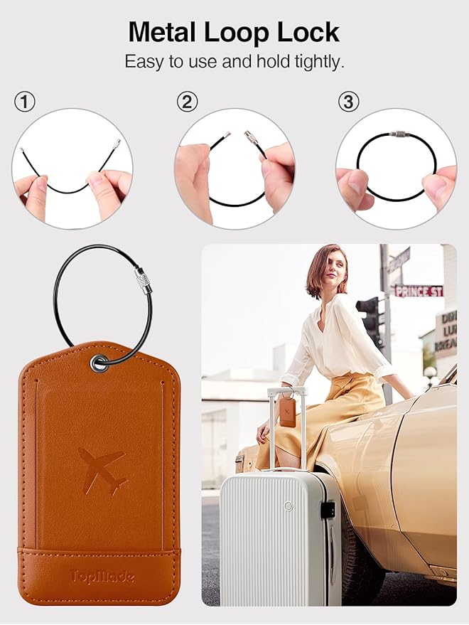 TopMade Smart Luggage Tag with Find My, Premium Leather Luggage Tags for Suitcase, Travel Bags, Backpacks, Anti-Lost Suitcase Tag Tracker for Travel with Privacy Name Card, Rechargeable