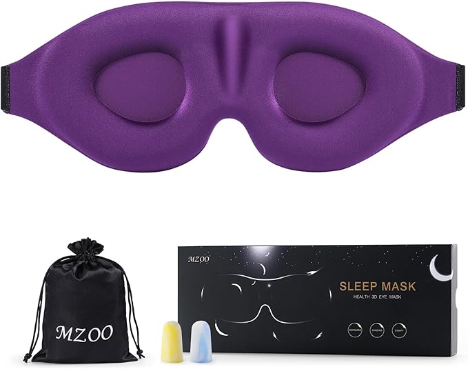 MZOO Luxury Sleep Eye Mask for Side Sleeper Men Women, Zero Eye Pressure 3D Sleeping Mask, Light Blocking Patented Design Night Blindfold, Soft Eye Shade Cover for Travel, Purple