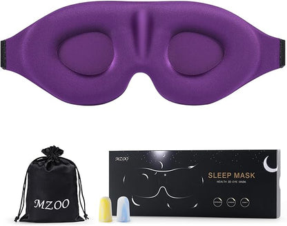MZOO Luxury Sleep Eye Mask for Side Sleeper Men Women, Zero Eye Pressure 3D Sleeping Mask, Light Blocking Patented Design Night Blindfold, Soft Eye Shade Cover for Travel, Purple