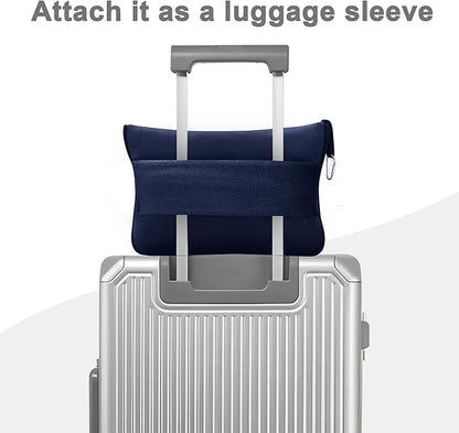 Travel Blanket and Pillow Compact, Premium Soft 2 in 1 Airplane Blanket with Soft Bag Pillowcase，Hand Luggage Sleeve and Backpack Clip (Navy)
