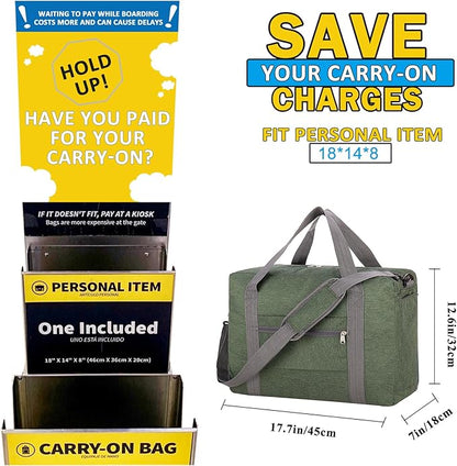 For Spirit Airlines Personal Item Bag 18x14x8 with Wet Pocket Foldable Travel Duffel Bag Underseat Carry on for Men & Women