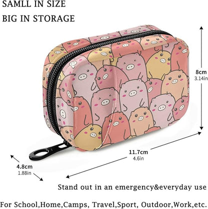 Fustylead Cute Pig Pill Organizer Travel Bag, Small Portable Pill Case Cute for Vitamin Fish Oil Supplements Medicine Organizer with Zipper