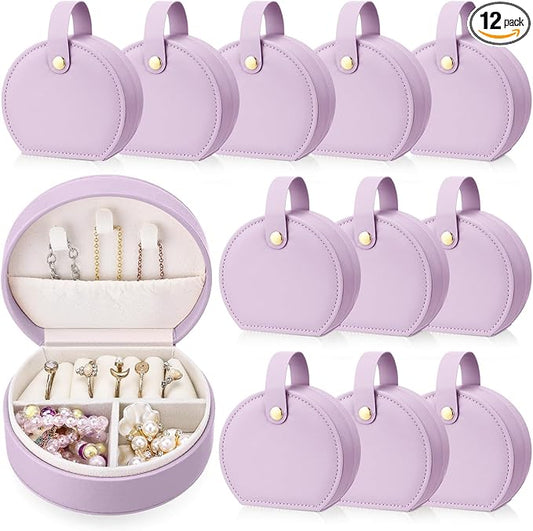 Weysat 12 Pack Travel Jewelry Case Bulk Mini Leather Bridesmaid Jewelry Gift Box Small Earring Storage Organizer (Purple)