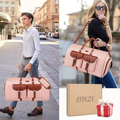 Garment Duffel Bag for Travel - ITIEZY Convertible Carry on Garment Duffel Travel Bag for Women Men Large Weekender Bag with Shoes Pouch 2 in 1 Hanging Suit Travel Duffel Bag 3pcs Set