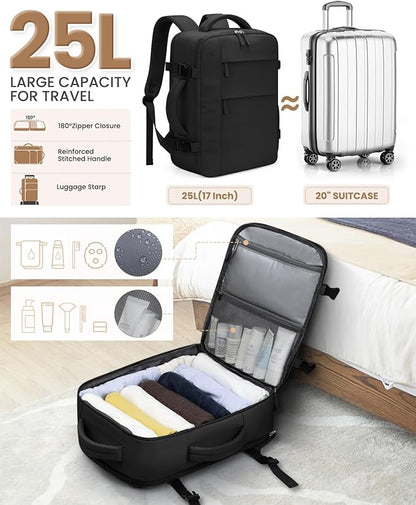 Travel Backpack for Women Man, Waterproof Laptop Backpack Travel Bag Airline Approved Carry on Weekender Overnight Bag Bookbag for Business,Travel, Work Fits 17.3 inch Laptop(Large,Black)