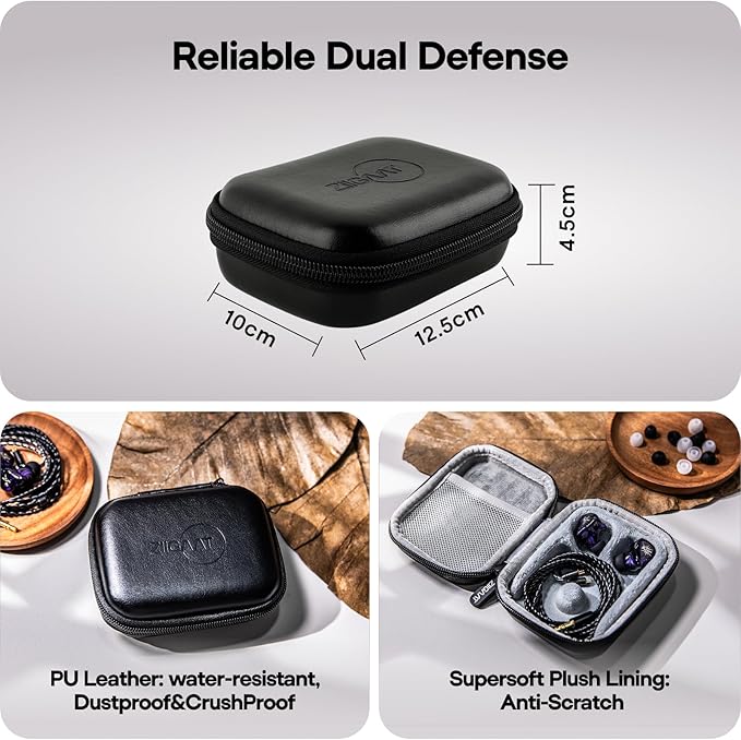 Linsoul ZiiGaat PELLEPOD Leather Earbud Case, Waterproof IEM Storage Box, Hard Carrying Bag, Protective Storage Box, Fit for Earphone ZS10 Pro, Zero: 2, EM6L, EW300, SuperMix 4, Orchestra Lite (Black)