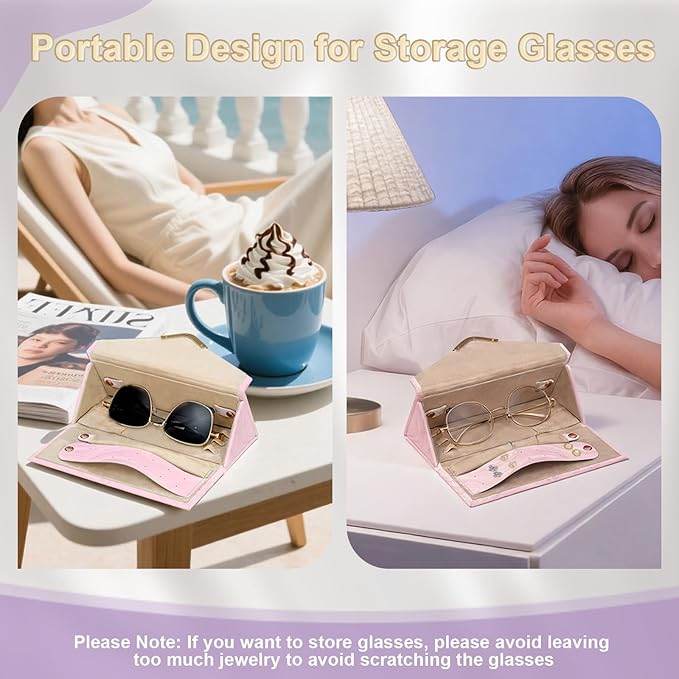 Yoobao Small Travel Jewelry Case for Women Girls, Triangle Jewelry Box Organizer, Foldable Storage Case for Necklaces Earrings Rings Bracelets, Travel Essentials, Ideal Present for Christmas