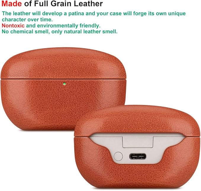 LOPIE Leather Case for Sony WF-1000XM5 Earbuds - Handcrafted, Protective Hard Shell - Brown