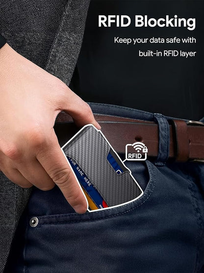 Wallet for Men, Mens Wallet Minimalist Slim Wallet, RFID Blocking Smart Pop Up Wallet with Money Clip & ID Window, Metal Compact Wallet, Aluminum Credit Card Holder Wallet