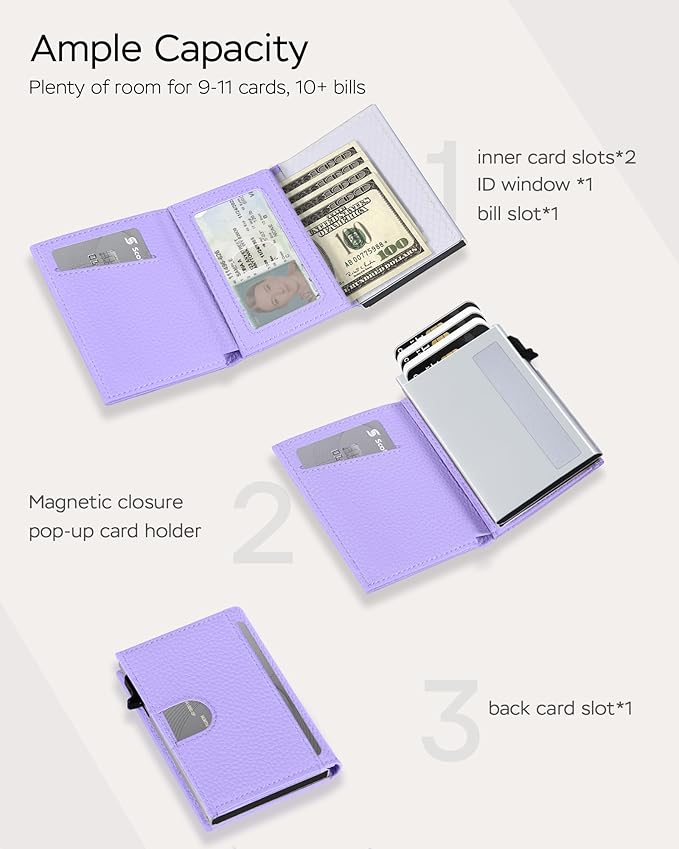 Women's Small Wallet - Sleek & Secure - RFID Blocking Compact Wallet with Slim Lightweight Pop Up Credit Card Holder, Premium Leather Capacity 11+ Cards Plus Cash & ID, Gift for Her
