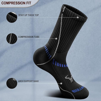 BULLIANT Compression Socks for Men 6Pairs, Athletic Crew Socks Cushioned For Men Sports Running-Arch Support