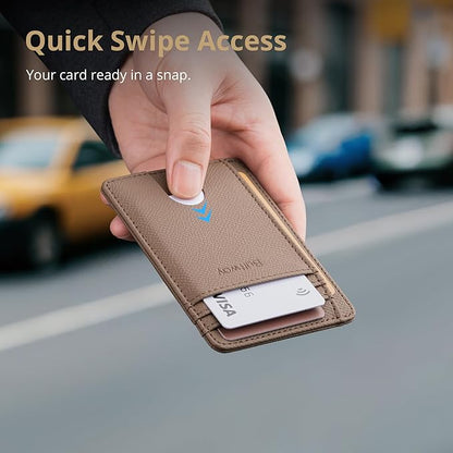 Buffway Slim Minimalist Front Pocket RFID Blocking Leather Wallets for Men and Women - Galaxy Maroon