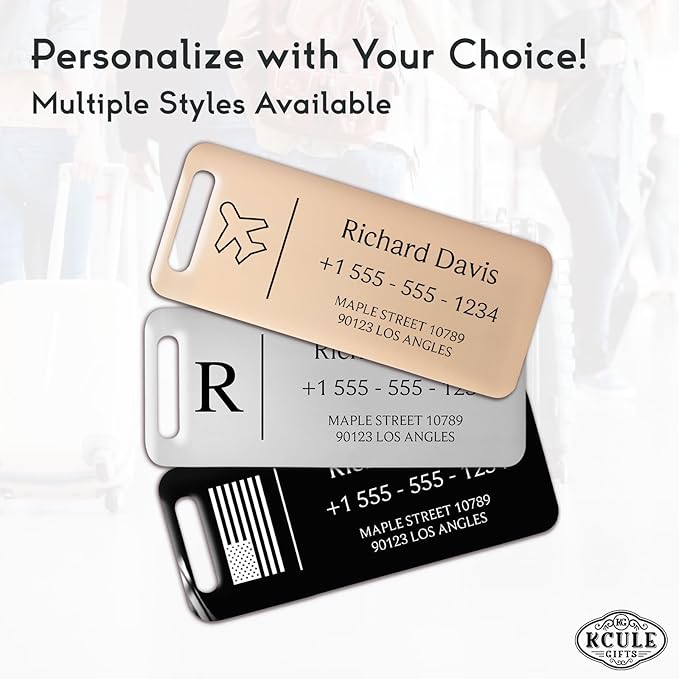 Personalized Luggage Tags for Suitcases 4 Pack - Stainless Steel Custom Luggage Tags for Backpacks & Bags, Sturdy, Waterproof & Heavy Duty (Silver / 3" x 1.25")