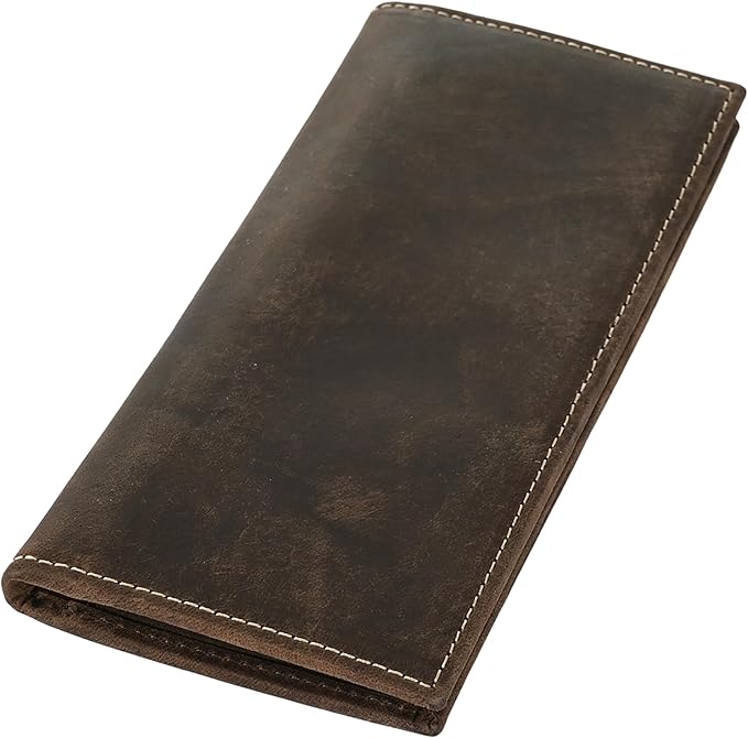 ELIZO Men's Genuine Leather Long Wallet - RFID Blocking Rodeo Checkbook Wallet | Slim Western Bifold Wallet with 16 Card Slots, ID Window | Top Grain Leather Cowboy Wallet