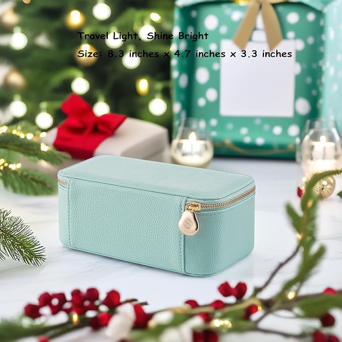 Vlando Travel Jewelry Box Organizer - 12 Small Velvet Zipped Pouches Pockets for Jewelries Necklaces Rings Earrings Sorting Storage, Aqua Blue