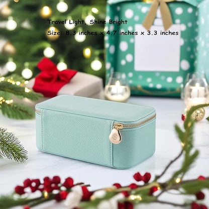 Vlando Travel Jewelry Box Organizer - 12 Small Velvet Zipped Pouches Pockets for Jewelries Necklaces Rings Earrings Sorting Storage, Aqua Blue