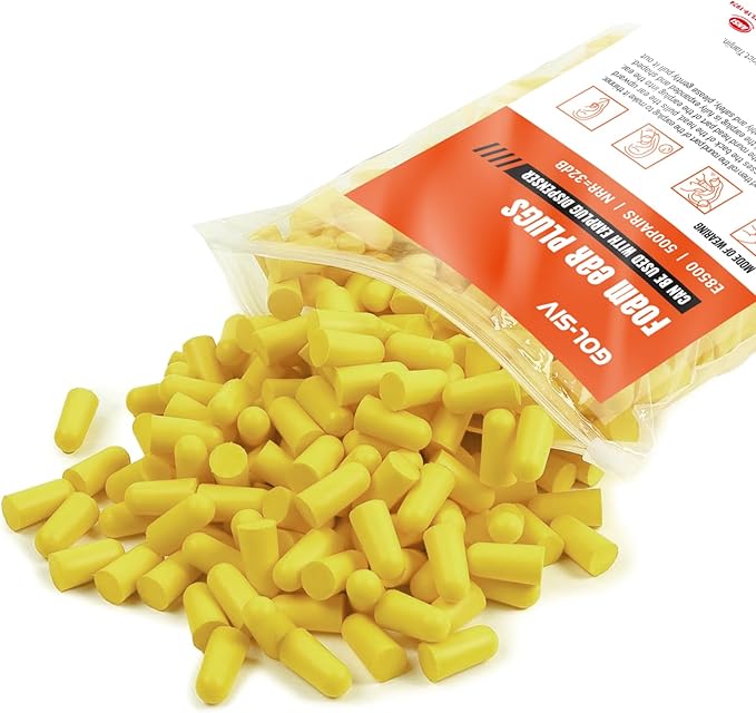 500 Pairs Quality Foam Ear Plugs Bulk,38dB(NRR 33dB) Noise Reduction,Quality Soft Disposable Refill Earplugs,for Shooting, Work & Construction Site,Bullet-Shaped,Yellow