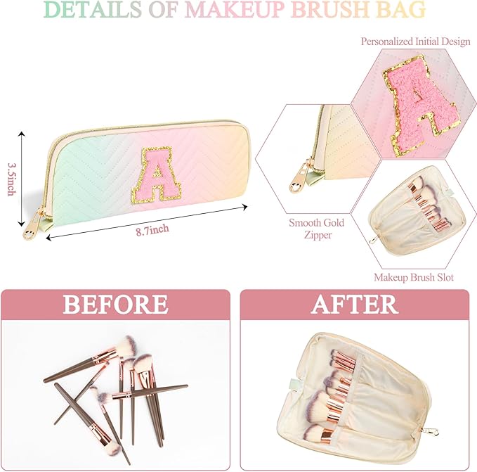 Personalized Initial Makeup Bag Trendy Stuff Leather Waterproof Cosmetic Bag Travel Toiletry Bag, Christmas/Thanksgiving/Halloween Gifts Makeup Organizer Case for Women Girls Mom Girlfriend Wife