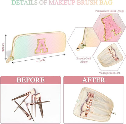 Personalized Initial Makeup Bag Trendy Stuff Leather Waterproof Cosmetic Bag Travel Toiletry Bag, Christmas/Thanksgiving/Halloween Gifts Makeup Organizer Case for Women Girls Mom Girlfriend Wife