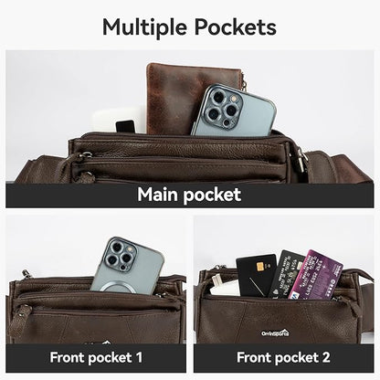 Leather Fanny Pack for Men Women,Genuine Leather Waist Belt Bag with Adjustable Strap Belt Hip Bag with Multi-Pockets for Travel Sports Running Cycling Hiking (brown)