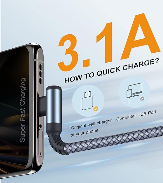 sweguard USB Type C Charger Cable Right Angle [2-Pack,10FT] iPhone 16 Charger Braided Cord for iPhone 15 16 Pro Max Plus Samsung Galaxy S25 S24 S23 S22 S21 S20 S10 Note A55 A15 Flip Pixel LG Moto PS5