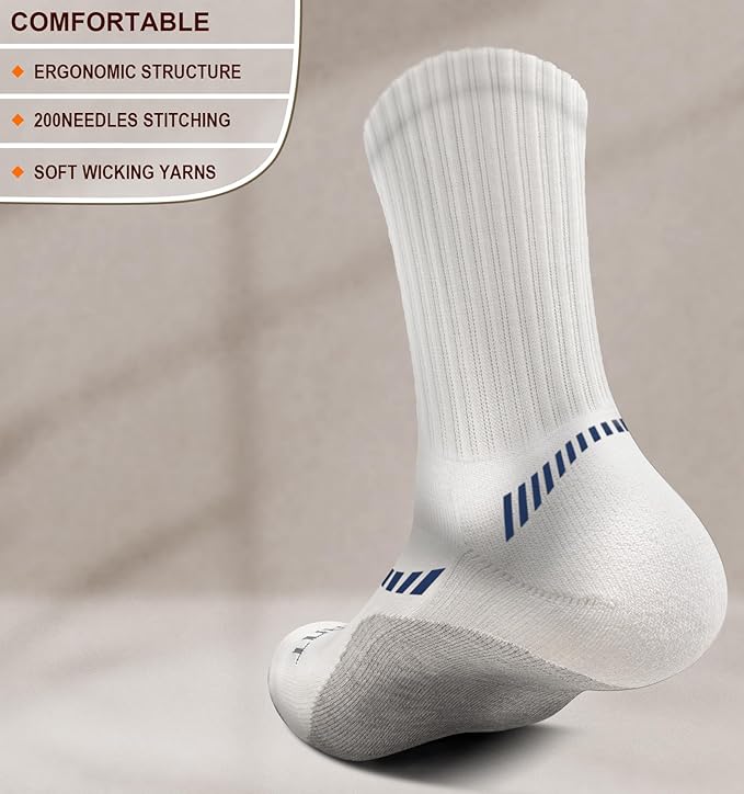 BULLIANT Compression Socks for Men 6Pairs, Athletic Crew Socks Cushioned For Men Sports Running-Arch Support