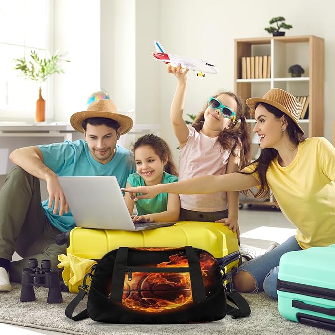 Kids Duffel Bag for Boys Girls Teens, Fire Basketball Waterproof Gym Sports Duffle Bags Dance Travel Overnight Weekender Bag for School Practice